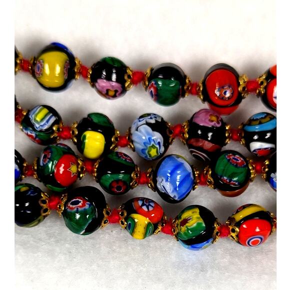 Vtge Venetian Millefiori glass beads 32" Murano original stringing Venice 60's - Picture 8 of 14